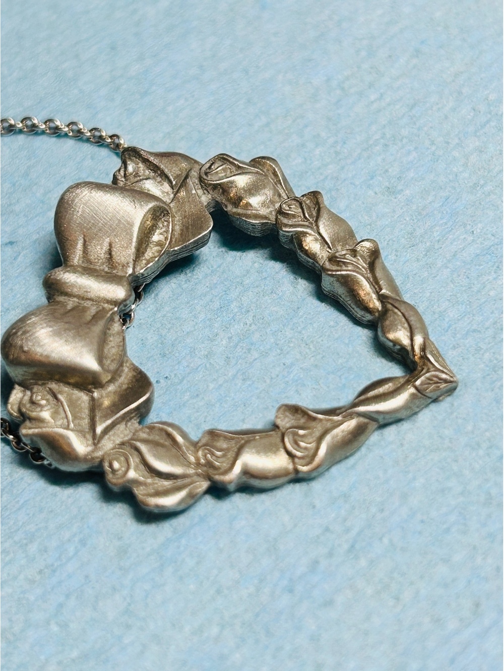 Vintage Longaberger 1998 Pewter Heart Bow Pin Brooch Necklace Convert